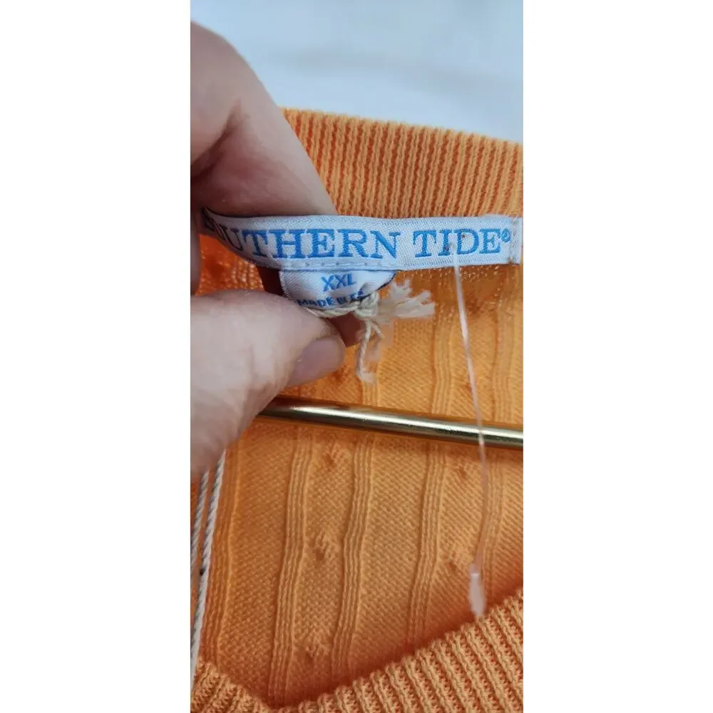 New NWT‎ Southern Tide Cable Knit V- Neck Sweater Size 2XL XXL Brass Screen
